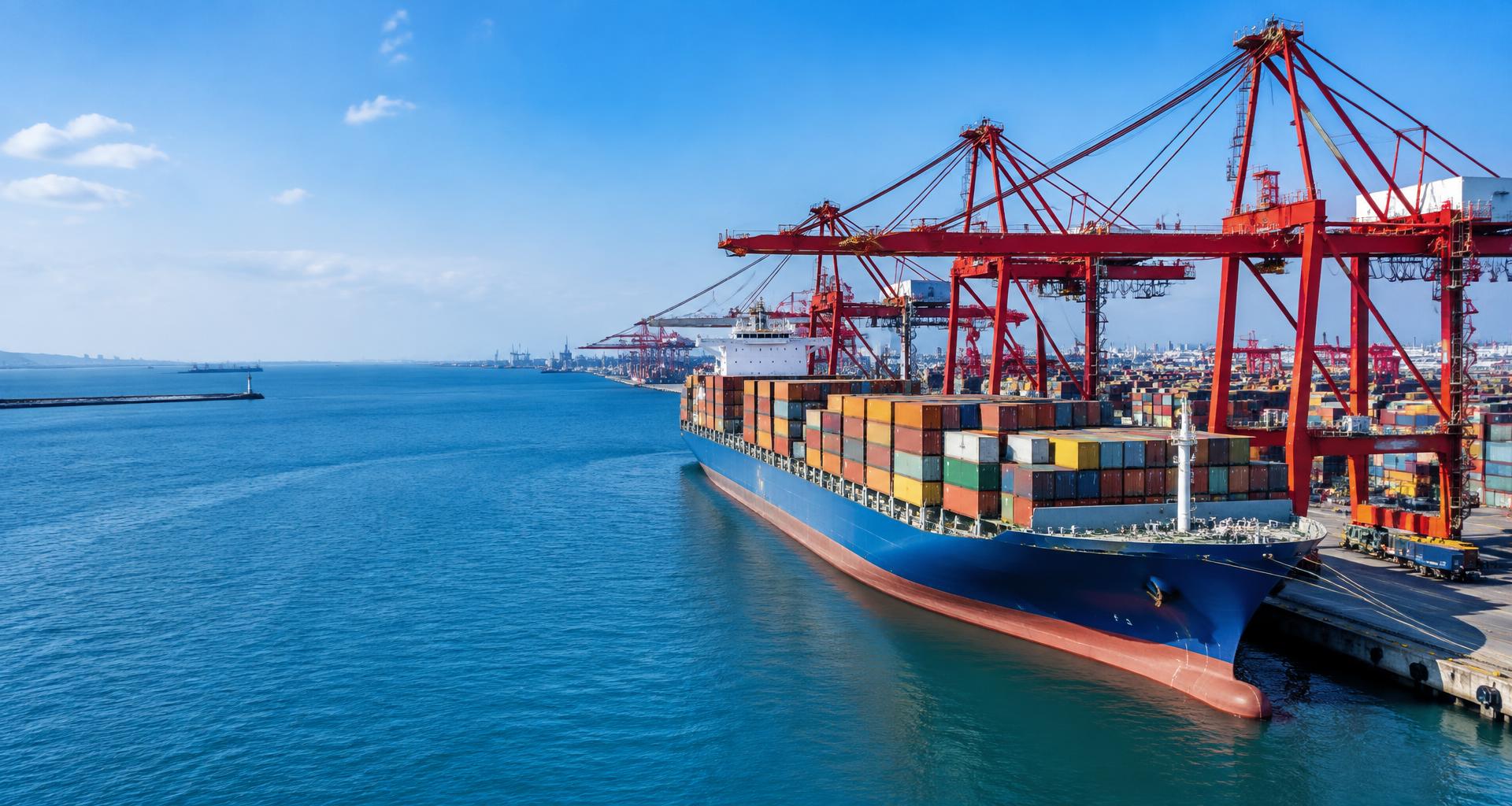 Container ship at a global seaport